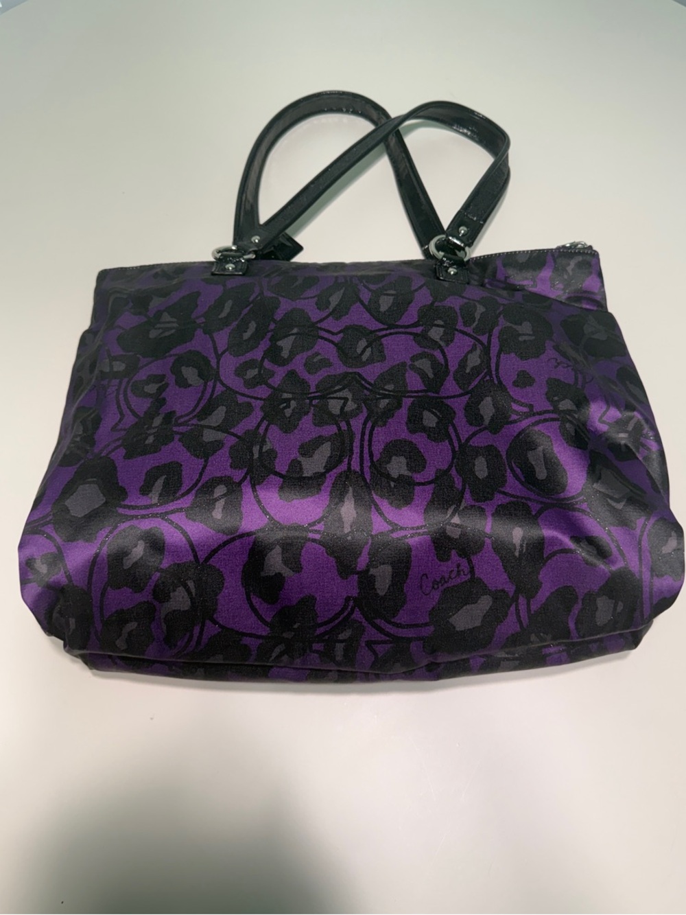 Coach Purple and Black Printed Satin Tote Bag and Wallet Set - Picture 3 of 8